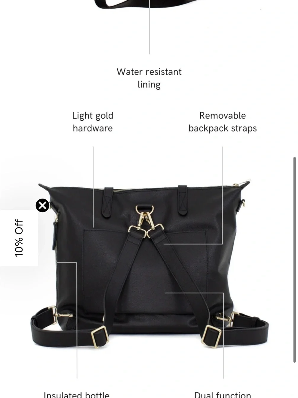 Mina Baie Amelia Full Women's Brown diaper Bag with Gold Hardware